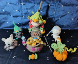 Le Chaudron de Morrigann: Crochet d'Halloween - Photo de famille, vue plongeante (modèles: Valérie Fil'uncrochet)